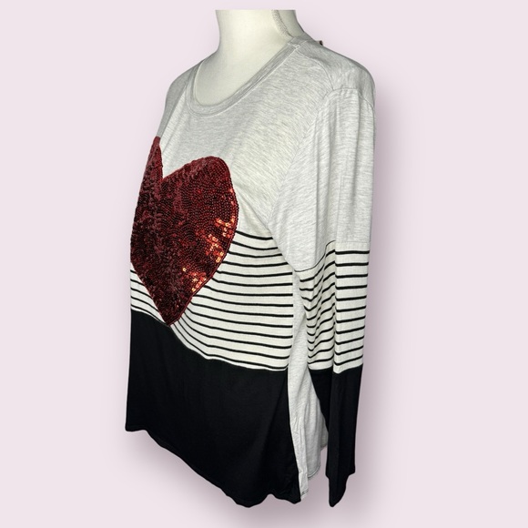 Heimish USA NWT Black Striped Sleeves with Red Hearts Long Sleeve Tee - Picture 3 of 5